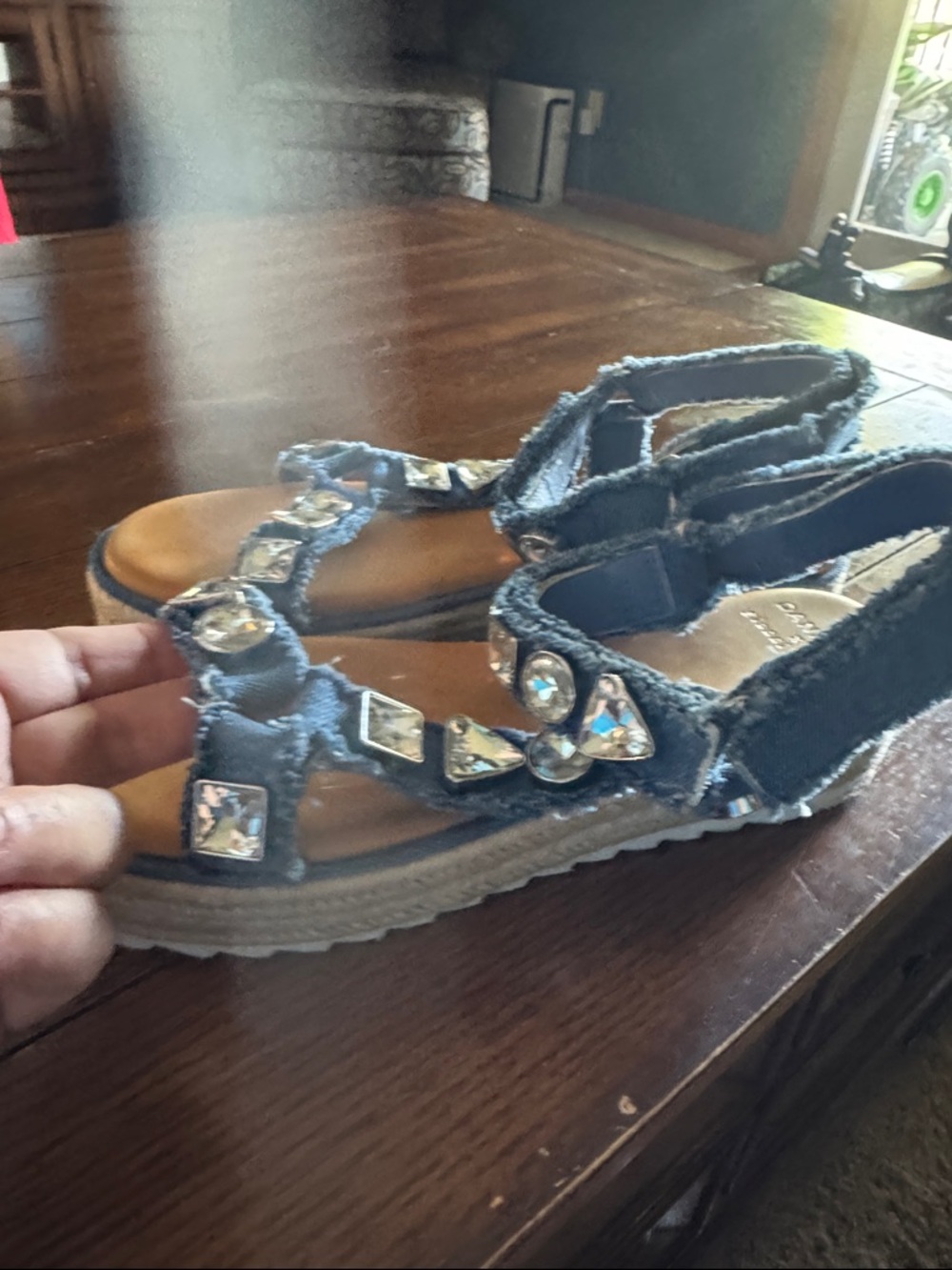 Gianni Bini Blue Denim Jeweled Espadrille Sandals - Picture 3 of 5
